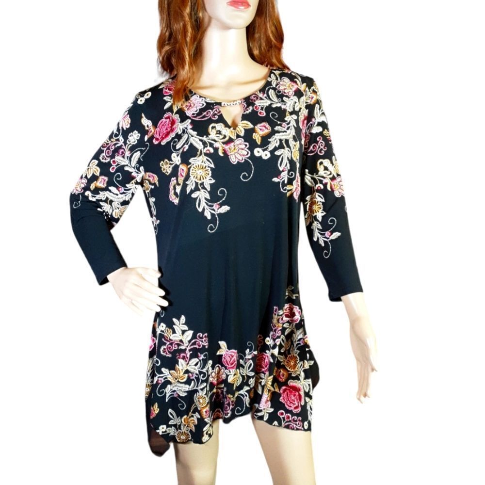 JM COLLECTION DRESS Lushly Embroidered Boho Mini Tunic Oversized